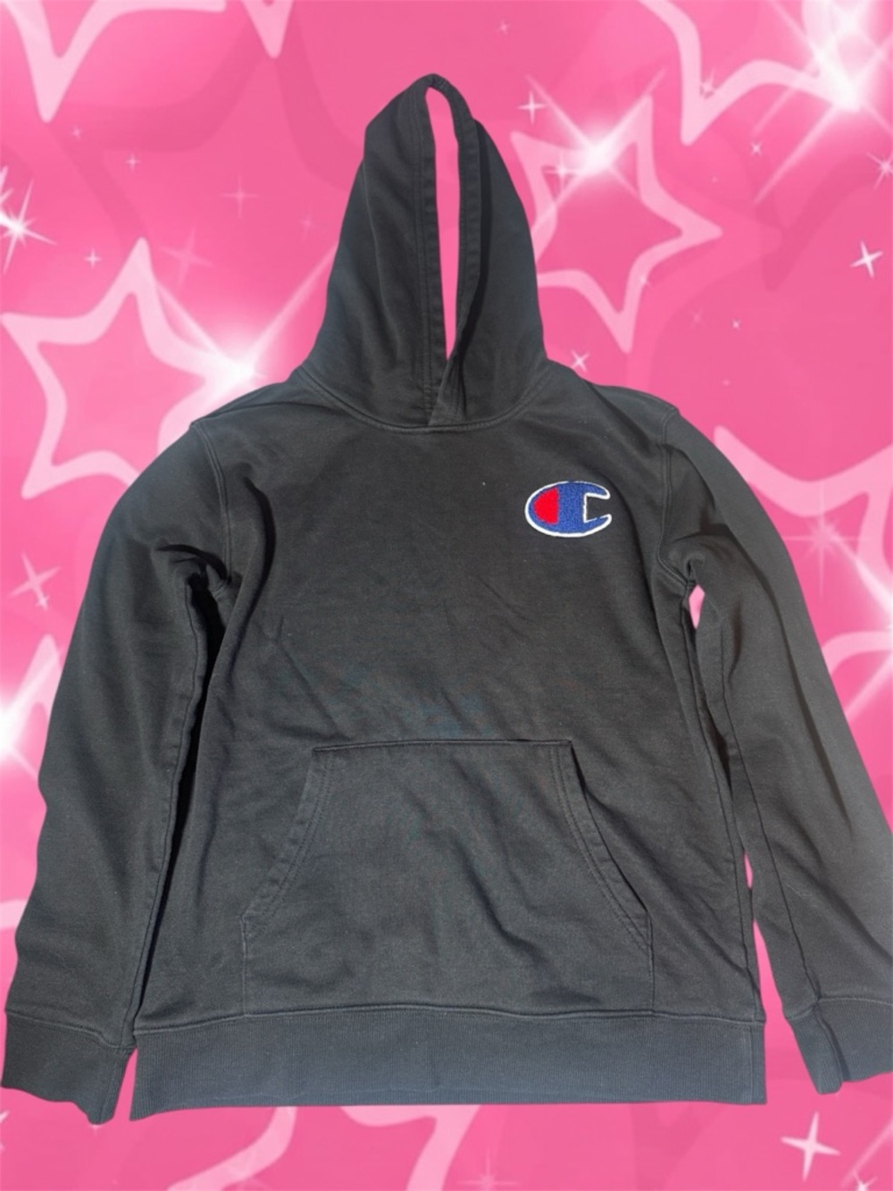 Champion Black Kids Hoodie with Red & Blue Logo